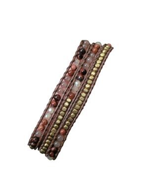 Marquet Fair Trade "Casey" Ahka Boho Beaded Wrap Bracelet w/ Natural Stones NWT